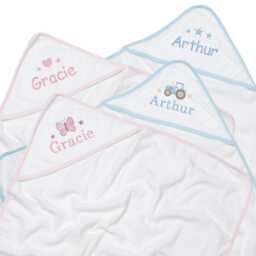 Embroidered Personalised Name Babies Hooded Towel 100% Cotton Newborn Gift - thumbnail 1