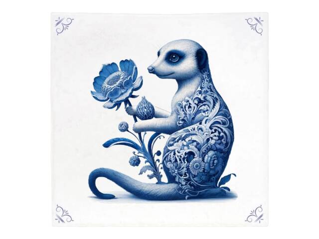 Meerkat, Tile, Delft Blue, Mongoose, Kitchen Decor, Bathroom Wall Art, Blue Ceramic, Backsplash, Meerkat, Bath - image 1