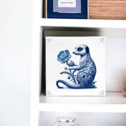 Meerkat, Tile, Delft Blue, Mongoose, Kitchen Decor, Bathroom Wall Art, Blue Ceramic, Backsplash, Meerkat, Bath - thumbnail 3