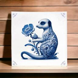 Meerkat, Tile, Delft Blue, Mongoose, Kitchen Decor, Bathroom Wall Art, Blue Ceramic, Backsplash, Meerkat, Bath - thumbnail 2