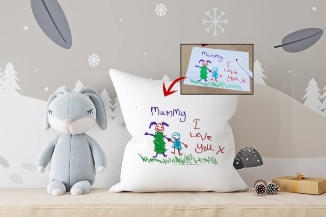 Custom Bespoke Kid's Drawing Cushion - Artwork Pillow Soft Charpie Gift For Mum Gifts Nan Unique Ideas - image 1