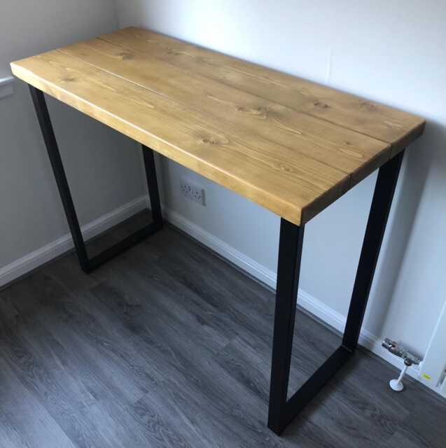 Industrial Breakfast Bar Table D58cm Solid Rustic Timber Top, Black Metal Legs - U Or H All Made To Order - image 1