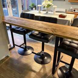 Industrial Breakfast Bar Table D58cm Solid Rustic Timber Top, Black Metal Legs - U Or H All Made To Order - thumbnail 2