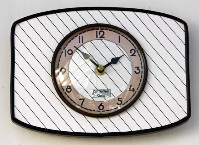 Mid Century Style Wall Clock - New 23cm Handmade White Patterned Formica Retro Vintage French Gift Off The Clocks - image 1
