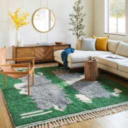 Moroccan Green Berber Rug, Handwoven Wool Shag Rug With Abstract Shapes, Authentic Beni Ourain Style Carpet, Large 9x12 Area - thumbnail 2