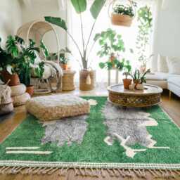 Moroccan Green Berber Rug, Handwoven Wool Shag Rug With Abstract Shapes, Authentic Beni Ourain Style Carpet, Large 9x12 Area - thumbnail 3