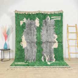 Moroccan Green Berber Rug, Handwoven Wool Shag Rug With Abstract Shapes, Authentic Beni Ourain Style Carpet, Large 9x12 Area - thumbnail 1