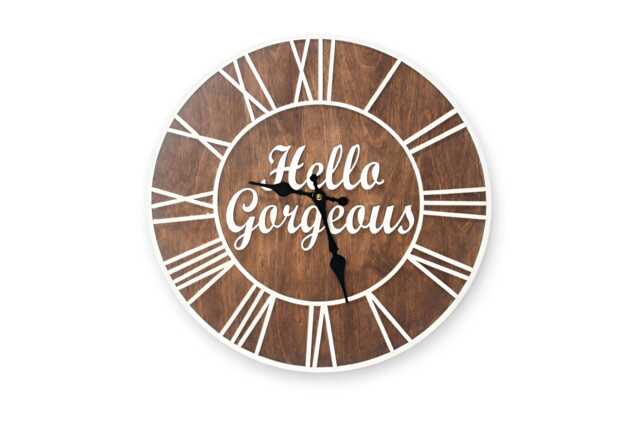 Hello Wooden Clock - Rustic Farmhouse Wall Decor - 15.7 - image 1