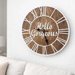 Hello Wooden Clock - Rustic Farmhouse Wall Decor - 15.7 - thumbnail 2