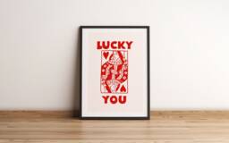 Lucky You Print - Queen Of Hearts Playing Card Trendy Wall Art Bar Decor Retro Motivational Wall Art Office - thumbnail 1