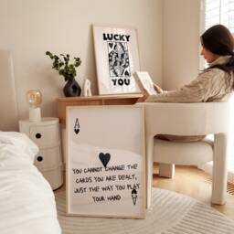 Lucky You Print - Queen Of Hearts Playing Card Trendy Wall Art Bar Decor Retro Motivational Wall Art Office - thumbnail 3