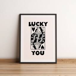 Lucky You Print - Queen Of Hearts Playing Card Trendy Wall Art Bar Decor Retro Motivational Wall Art Office - thumbnail 2
