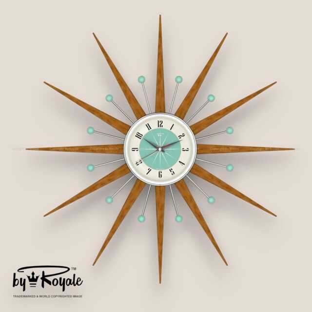 Teak Starburst Clock Mid Century Modern Wall Decor, 27 - image 1