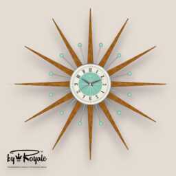Teak Starburst Clock Mid Century Modern Wall Decor, 27 - thumbnail 1