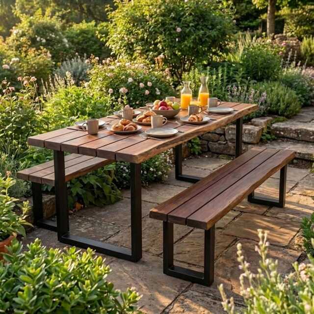 100cm Live Edge Outdoor Dining Table, Solid Wood Garden Table Uk, Natural Patio Handmade Furniture - image 1