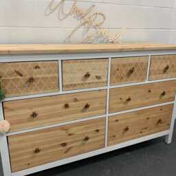 Large Painted Chest Of Drawers Merchant White Raw Wood Moroccan Gold Bee Handles - thumbnail 2