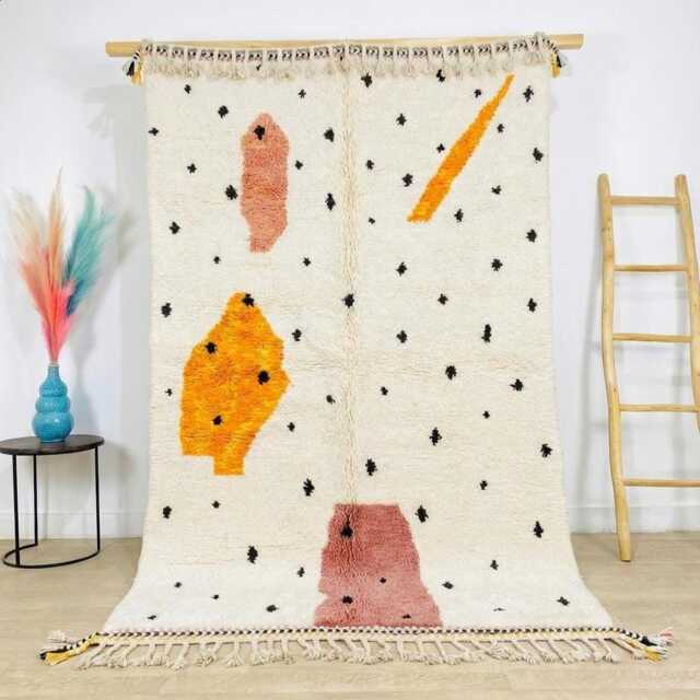 Moroccan Ivory Berber Rug, Handwoven Wool Shag Polka Dot & Geometric Shapes, Authentic Beni Ourain Style Carpet, Large 9x12 Area Rug - image 1