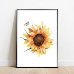 Set Of 3 Sunflower Wall Prints - Home Decor Bedroom Quote Prints Happy Quote Bee Print Botanical - thumbnail 3
