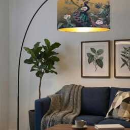 Handmade By Order Super Luxury Golden Peacock Bird On Tree Pattern Velvet Drum Table Lamp Shade Pendant Light All Shapes - thumbnail 2