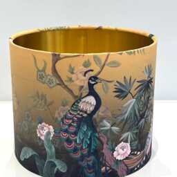 Handmade By Order Super Luxury Golden Peacock Bird On Tree Pattern Velvet Drum Table Lamp Shade Pendant Light All Shapes - thumbnail 3
