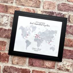 Silk Wedding Anniversary Gift, Framed Love Story, Personalised World Map - thumbnail 1