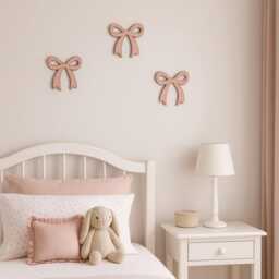 Pink Wooden Wall Bows - Set Of 6 Nursery Decor - thumbnail 2