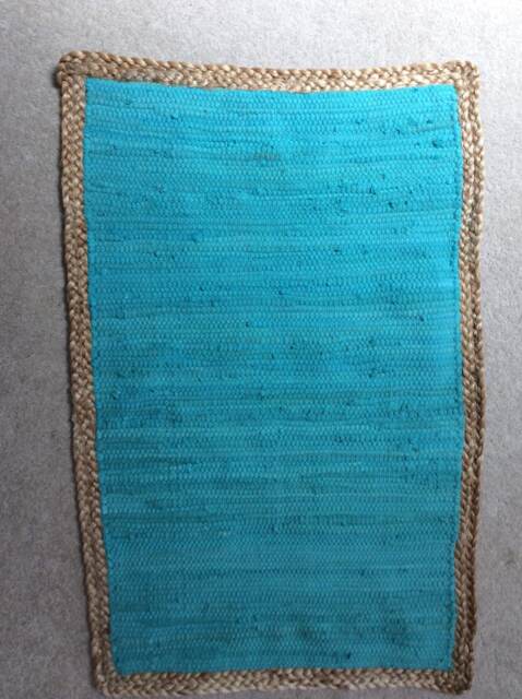 Handmade Chindi Rug, Handmade Rag Boho Hippie Vegan Rug. Colorfull Teal, Auqa. 20 - image 1