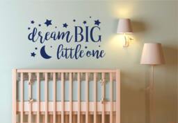 Dream Big Little One Stars Moon Wall Decal, Dream Big Nursery Stars Moon Kids Room Decal - thumbnail 1