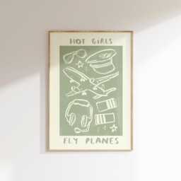 Hot Girls Fly Planes Pilot Wall Print - Plane Illustration Raf Poster Flying Art Gift Idea Trendy Aesthetic - thumbnail 3