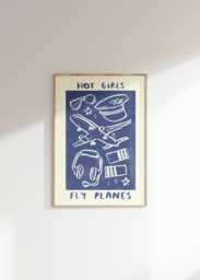 Hot Girls Fly Planes Pilot Wall Print - Plane Illustration Raf Poster Flying Art Gift Idea Trendy Aesthetic - thumbnail 1