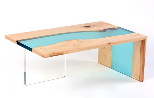 Live Edge River Coffee Table, Waterfall Resin Wood Table - image 1