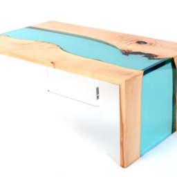 Live Edge River Coffee Table, Waterfall Resin Wood Table - thumbnail 2