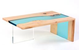 Live Edge River Coffee Table, Waterfall Resin Wood Table - thumbnail 1