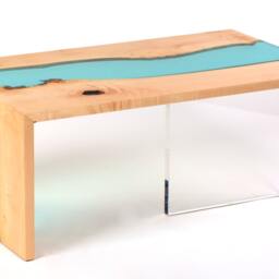 Live Edge River Coffee Table, Waterfall Resin Wood Table - thumbnail 3
