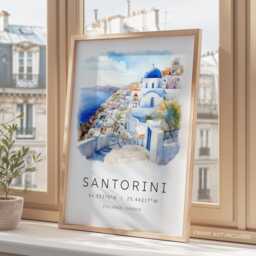 Santorini Travel Print, Poster, Wall Art, Wedding Gift, Greece Illustration, Couples Gifts, Location Art - thumbnail 3
