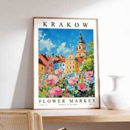 Krakow Flower Market Art Print Polish Floral Travel Poster - thumbnail 1