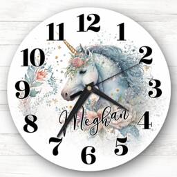 Watercolour Floral Unicorn Girls Room Custom Gift Personalised Clock