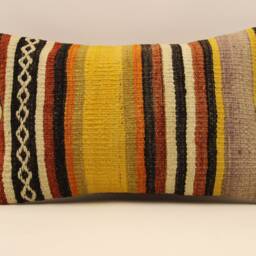 Vintage Turkish Kilim Lumbar Pillow Cover, Wool Accent Throw - 12x20 In - thumbnail 2
