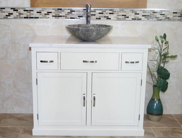 White Oak Bathroom Vanity - Marble Top, Stone Bowl - image 1