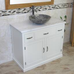 White Oak Bathroom Vanity - Marble Top, Stone Bowl - thumbnail 3