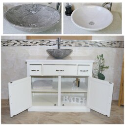 White Oak Bathroom Vanity - Marble Top, Stone Bowl - thumbnail 2