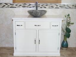 White Oak Bathroom Vanity - Marble Top, Stone Bowl - thumbnail 1