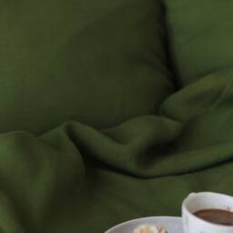 King, Queen Linen Bedding Set Green Color - Linen Duvet Cover & 2 Pillowcases Wood Buttons - thumbnail 3