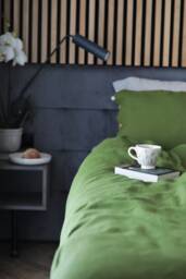 King, Queen Linen Bedding Set Green Color - Linen Duvet Cover & 2 Pillowcases Wood Buttons - thumbnail 1