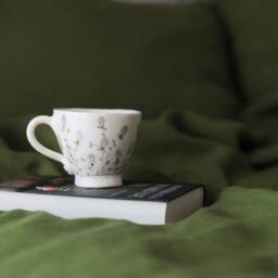King, Queen Linen Bedding Set Green Color - Linen Duvet Cover & 2 Pillowcases Wood Buttons - thumbnail 2