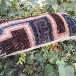 Vintage Oushak Lumbar Pillow Turkish Wool Cushion, Bohemian Rug Textile - thumbnail 4