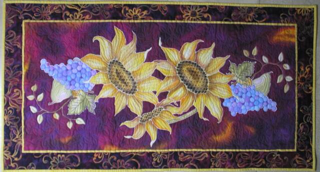 Quilted Sunflower Wall Hanging/Table Runner Beaded Hand Painted Quiltsy Handmade - image 1