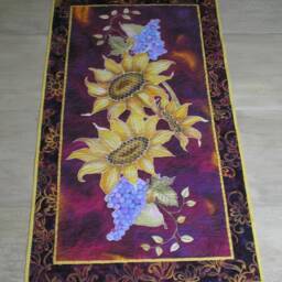 Quilted Sunflower Wall Hanging/Table Runner Beaded Hand Painted Quiltsy Handmade - thumbnail 2