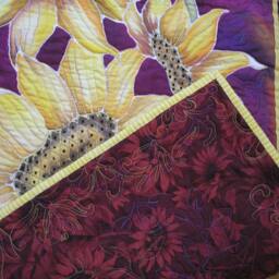 Quilted Sunflower Wall Hanging/Table Runner Beaded Hand Painted Quiltsy Handmade - thumbnail 4