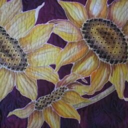 Quilted Sunflower Wall Hanging/Table Runner Beaded Hand Painted Quiltsy Handmade - thumbnail 3